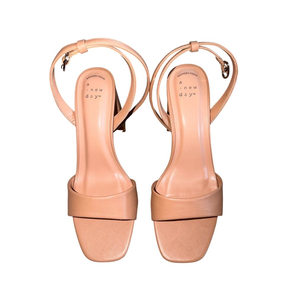 A New Day Women’s 8.5 Nude Blush Ankle Strap Block Heel Sandals Memory Foam